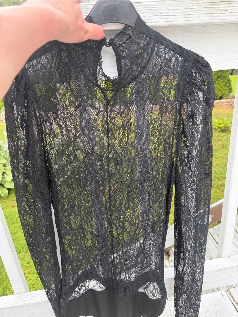 AFRM Black Sheer Lace Long-Sleeve Bodysuit - size Medium